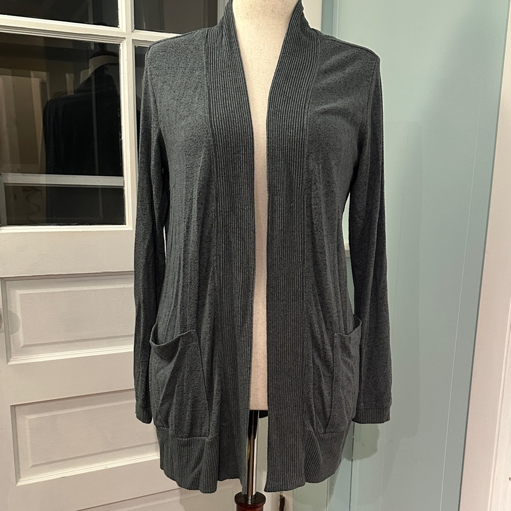 Bobeau Sage Green-Grey Open Cardigan